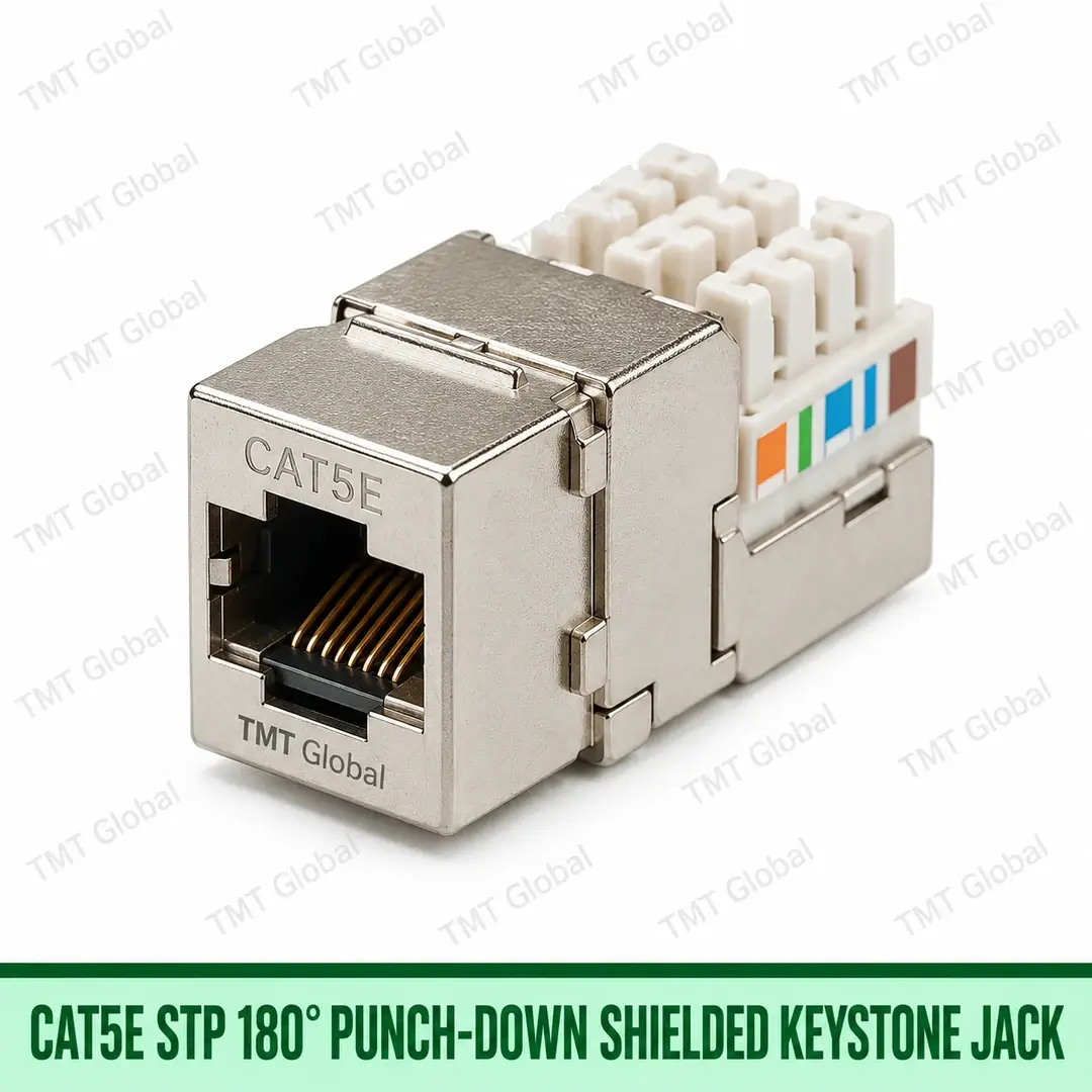 Cat5e STP 180-degree punch-down shielded keystone jack, TMT Global Cat5e STP 180-degree punch-down shielded keystone jack, TMT Global