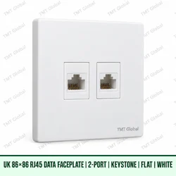 UK 86 by 86 millimetre two-port flat RJ45 keystone faceplate in white, TMT Global
