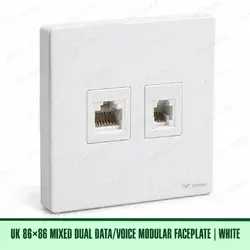 UK 86 by 86 millimetre dual data and voice modular faceplate in white, TMT Global