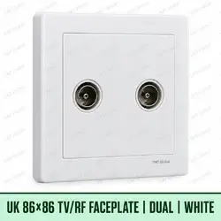 UK 86 by 86 millimetre dual TV-RF coax faceplate in white, TMT Global