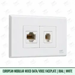 European modular dual RJ45 and RJ11 data voice faceplate in white, TMT Global