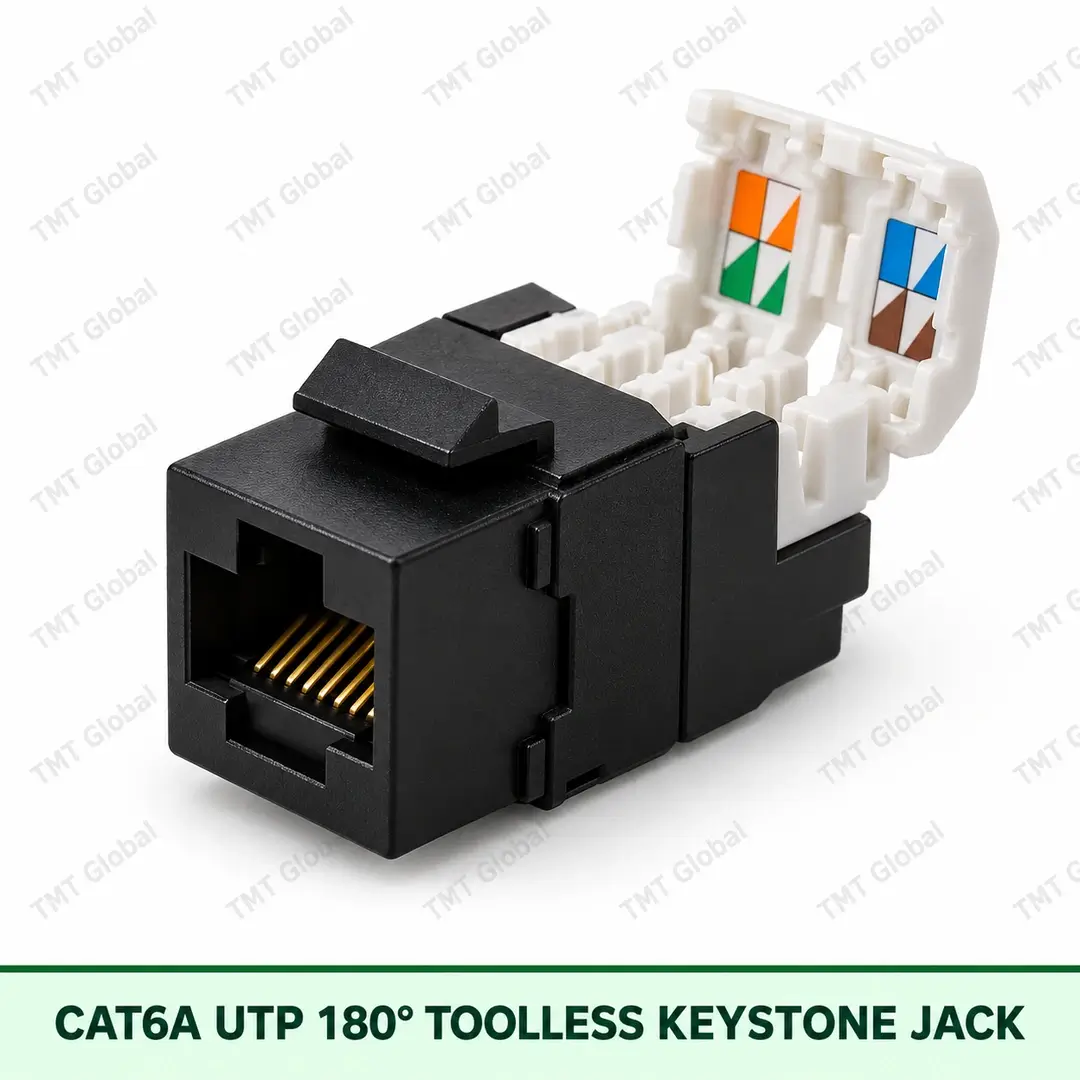 Cat6A UTP 180deg Toolless Keystone Jack by TMT Global Cat6A UTP 180deg Toolless Keystone Jack by TMT Global