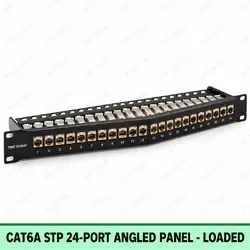 Cat6A STP 24-Port Angled Patch Panel – Loaded