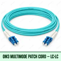 OM3 multimode LC-LC fibre patch cord with aqua duplex jacket, TMT Global