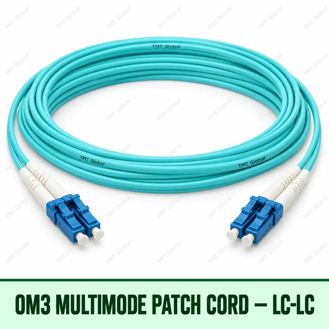 OM3 multimode LC-LC fibre patch cord with aqua duplex jacket, TMT Global OM3 multimode LC-LC fibre patch cord with aqua duplex jacket, TMT Global