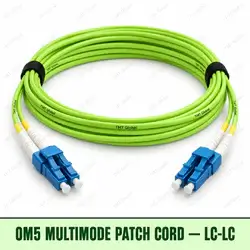 OM5 multimode LC-LC fibre patch cord with lime-green duplex jacket, TMT Global