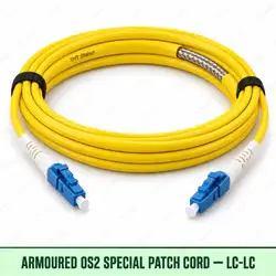 Armoured OS2 G.657.A2 LC-LC fibre patch cord with protective metal braid, TMT Global
