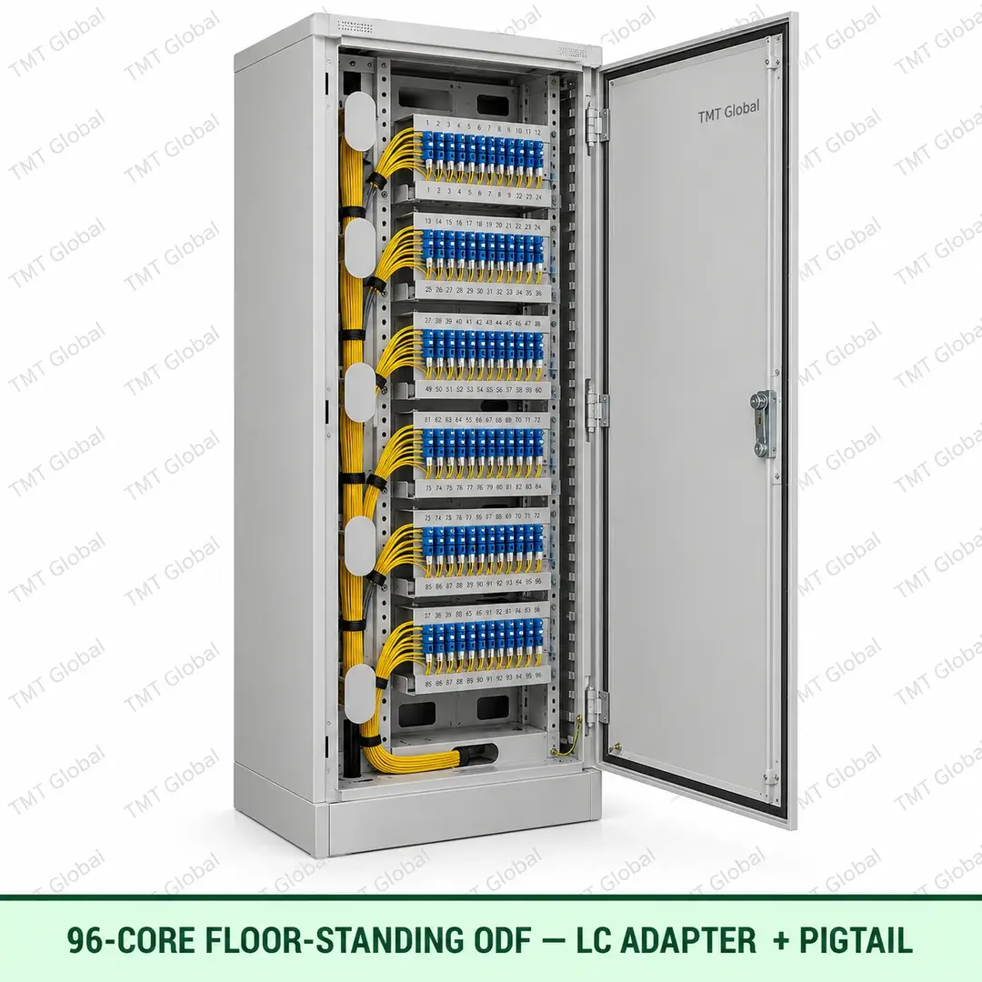96-core floor-standing ODF with LC adapters and pigtails, TMT Global 96-core floor-standing ODF with LC adapters and pigtails, TMT Global