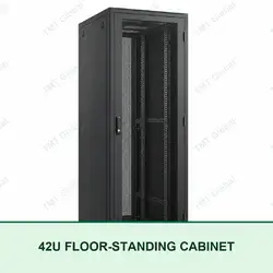 TMT Global 42U black floor-standing network cabinet with perforated front door