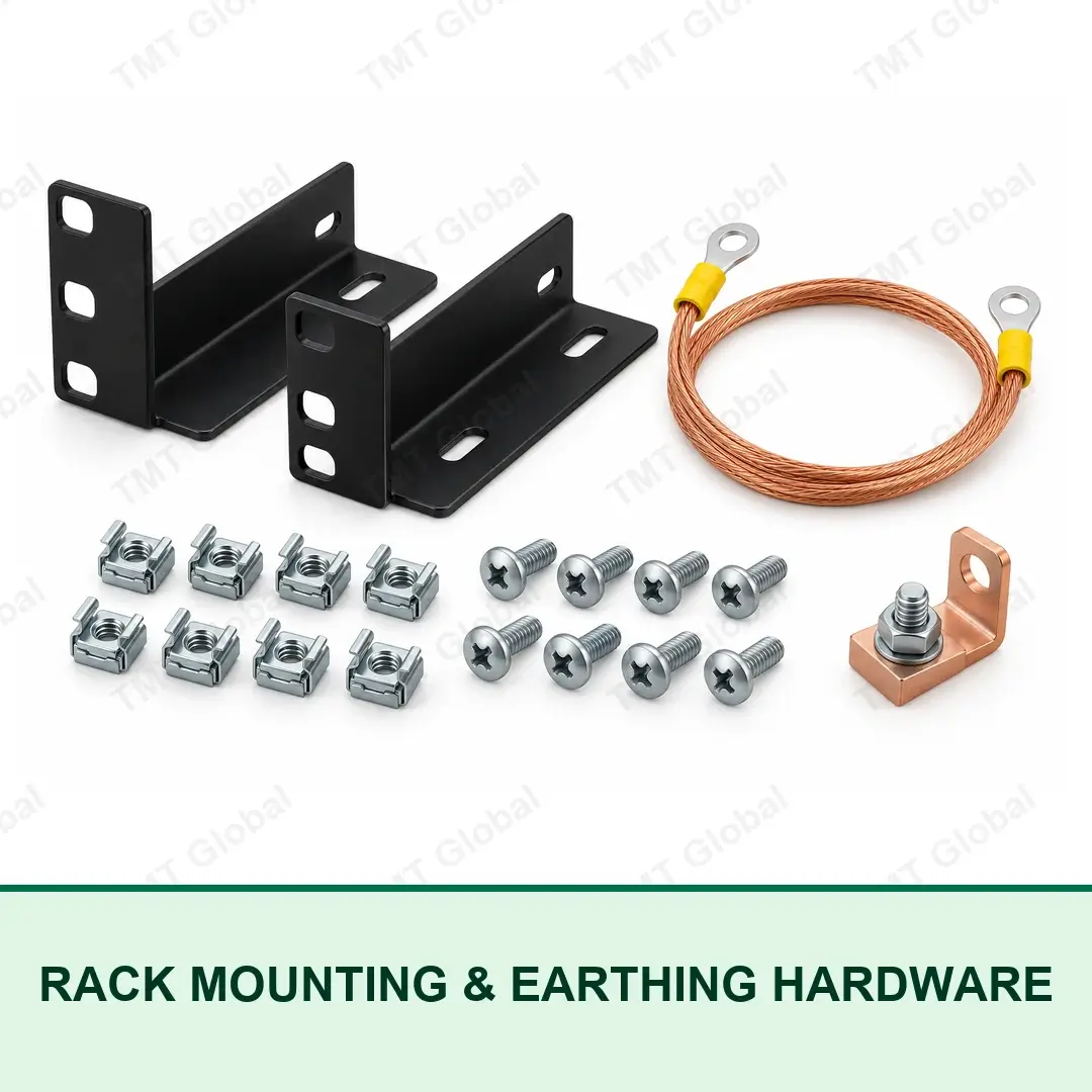 TMT Global rack mounting brackets, cage nuts, screws and copper earthing bond kit TMT Global rack mounting brackets, cage nuts, screws and copper earthing bond kit