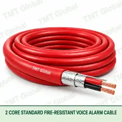 TMT Global 2 Core Standard Fire Resistant Voice Alarm Cable product image showing the cable coil and exposed conductor cutaway.