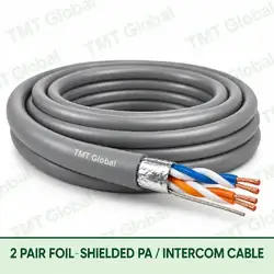 TMT Global 2 Pair Foil Shielded PA Intercom Cable product image showing the cable coil and exposed conductor cutaway.