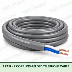 TMT Global 1 Pair 2 Core Unshielded Telephone Cable product image showing the cable coil and exposed conductor cutaway.