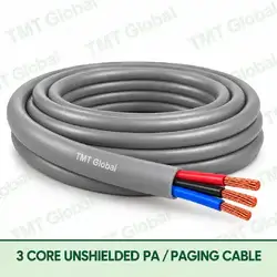 TMT Global 3 Core Unshielded PA Paging Cable product image showing the cable coil and exposed conductor cutaway.