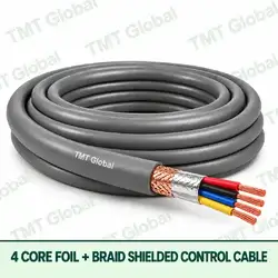 TMT Global 4 core Foil + Braid Shielded Control Cable, with 4 visible copper conductors; foil + braid shielded.