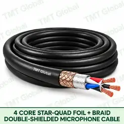 TMT Global 4 Core Star Quad Foil plus Braid Double Shielded Microphone Cable product image showing the cable coil and exposed conductors.