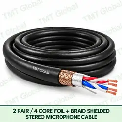 TMT Global 2 Pair 4 Core Foil plus Braid Shielded Stereo Microphone Cable product image showing the cable coil and exposed conductor cutaway.