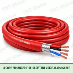 TMT Global 4 Core Enhanced Fire Resistant Voice Alarm Cable product image showing the cable coil and exposed conductor cutaway.