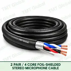 TMT Global 2 Pair 4 Core Foil Shielded Stereo Microphone Cable product image showing the cable coil and exposed conductor cutaway.