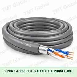 TMT Global 2 Pair 4 Core Foil Shielded Telephone Cable product image showing the cable coil and exposed conductor cutaway.