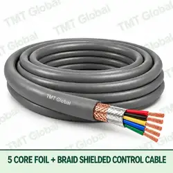 TMT Global 5 core Foil + Braid Shielded Control Cable, with 5 visible copper conductors; foil + braid shielded.