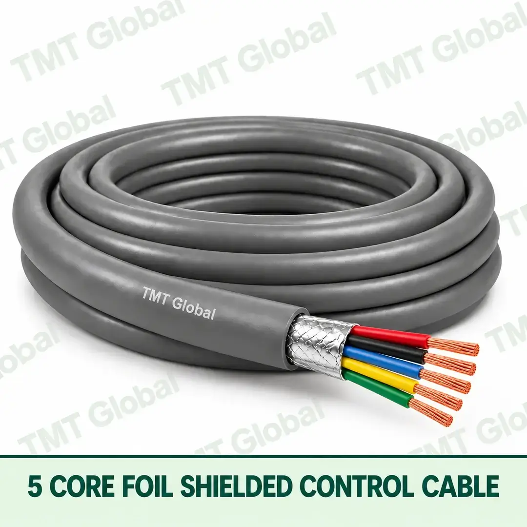 TMT Global 5 core Foil Shielded Control Cable, with 5 visible copper conductors; foil shielded. TMT Global 5 core Foil Shielded Control Cable, with 5 visible copper conductors; foil shielded.