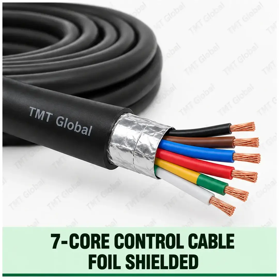 TMT Global 7 core Foil Shielded Control Cable, with 7 visible copper conductors; foil shielded. TMT Global 7 core Foil Shielded Control Cable, with 7 visible copper conductors; foil shielded.
