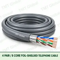 TMT Global 4 Pair 8 Core Foil Shielded Telephone Cable product image showing the cable coil and exposed conductor cutaway.
