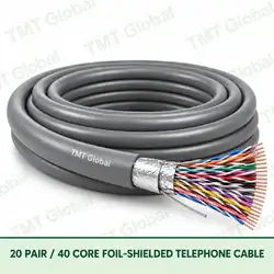TMT Global 20 Pair 40 Core Foil Shielded Telephone Cable product image showing the cable coil and exposed conductor cutaway.