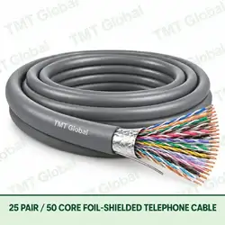 TMT Global 25 Pair 50 Core Foil Shielded Telephone Cable product image showing the cable coil and exposed conductor cutaway.