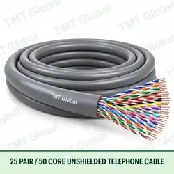 TMT Global 25 Pair 50 Core Unshielded Telephone Cable product image showing the cable coil and exposed conductor cutaway.