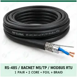 TMT Global 1 pair, 2 core, foil and braid shielded RS-485 / BACnet MS/TP / Modbus RTU Bus Cable, with the protocol, pair count, core count, and shielding visible.