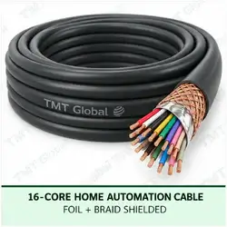 TMT Global 16 core foil + braid shielded home automation cable, with 16 colored copper conductors.