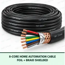 TMT Global 8 core foil + braid shielded home automation cable, with 8 colored copper conductors.