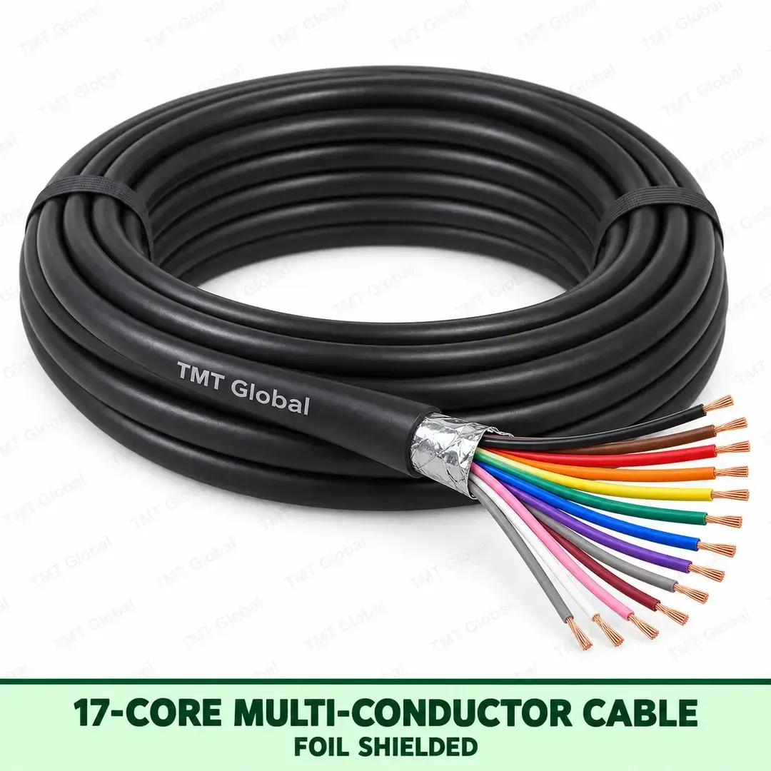 TMT Global 17 core foil shielded multi-conductor cable, with 17 individually insulated copper conductors. TMT Global 17 core foil shielded multi-conductor cable, with 17 individually insulated copper conductors.