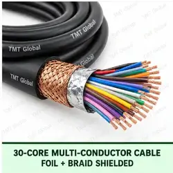 TMT Global 30 core foil + braid shielded multi-conductor cable, with 30 individually insulated copper conductors.