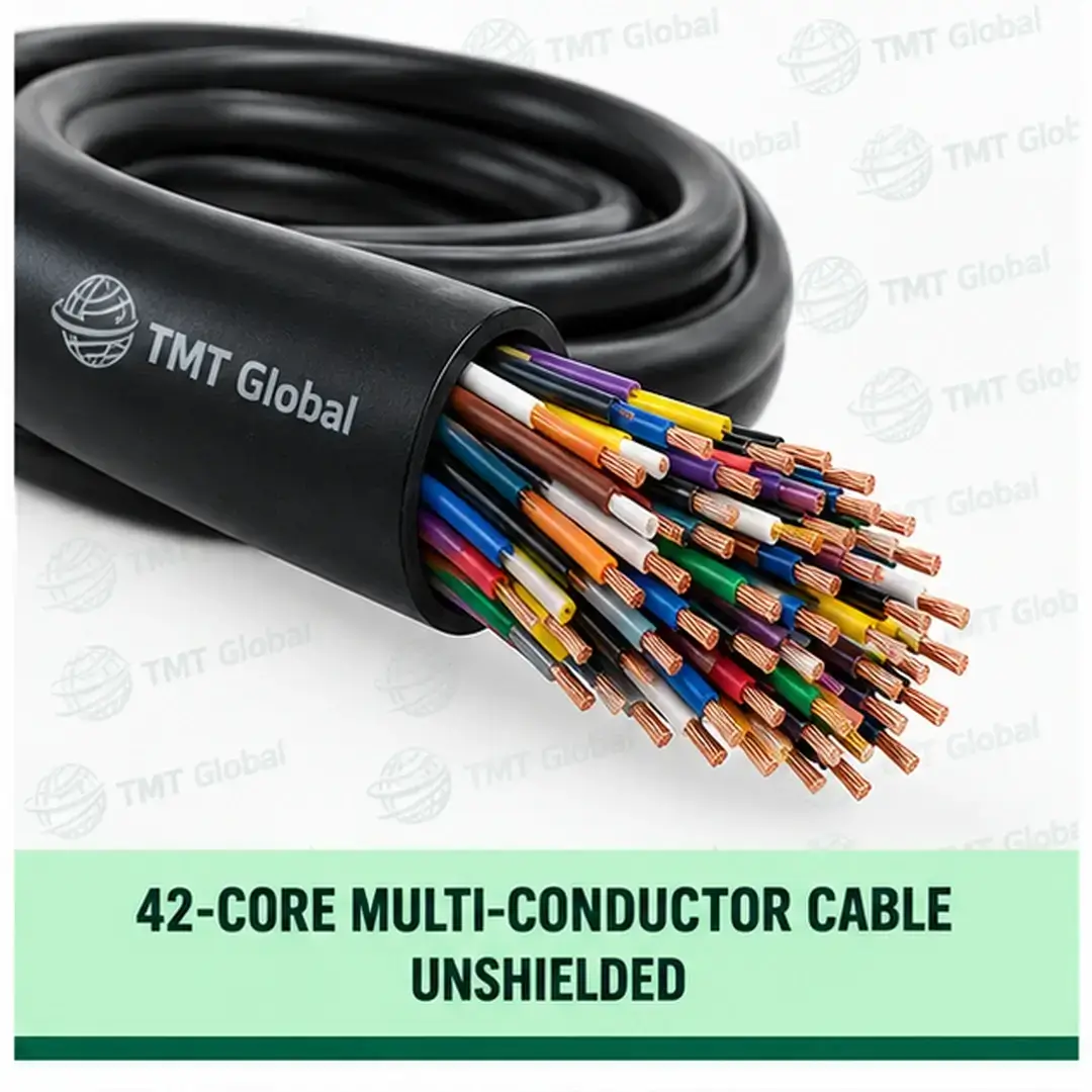 TMT Global 42 core unshielded multi-conductor cable, with 42 individually insulated copper conductors. TMT Global 42 core unshielded multi-conductor cable, with 42 individually insulated copper conductors.