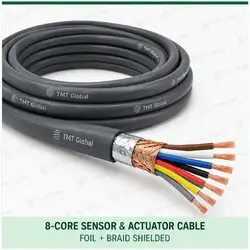 TMT Global 8 core foil and braid shielded sensor and actuator cable, with 8 visible conductors.